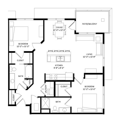 2 Bedroom G SIM Floor Plan at Two Points Crossing, Madison, Wisconsin